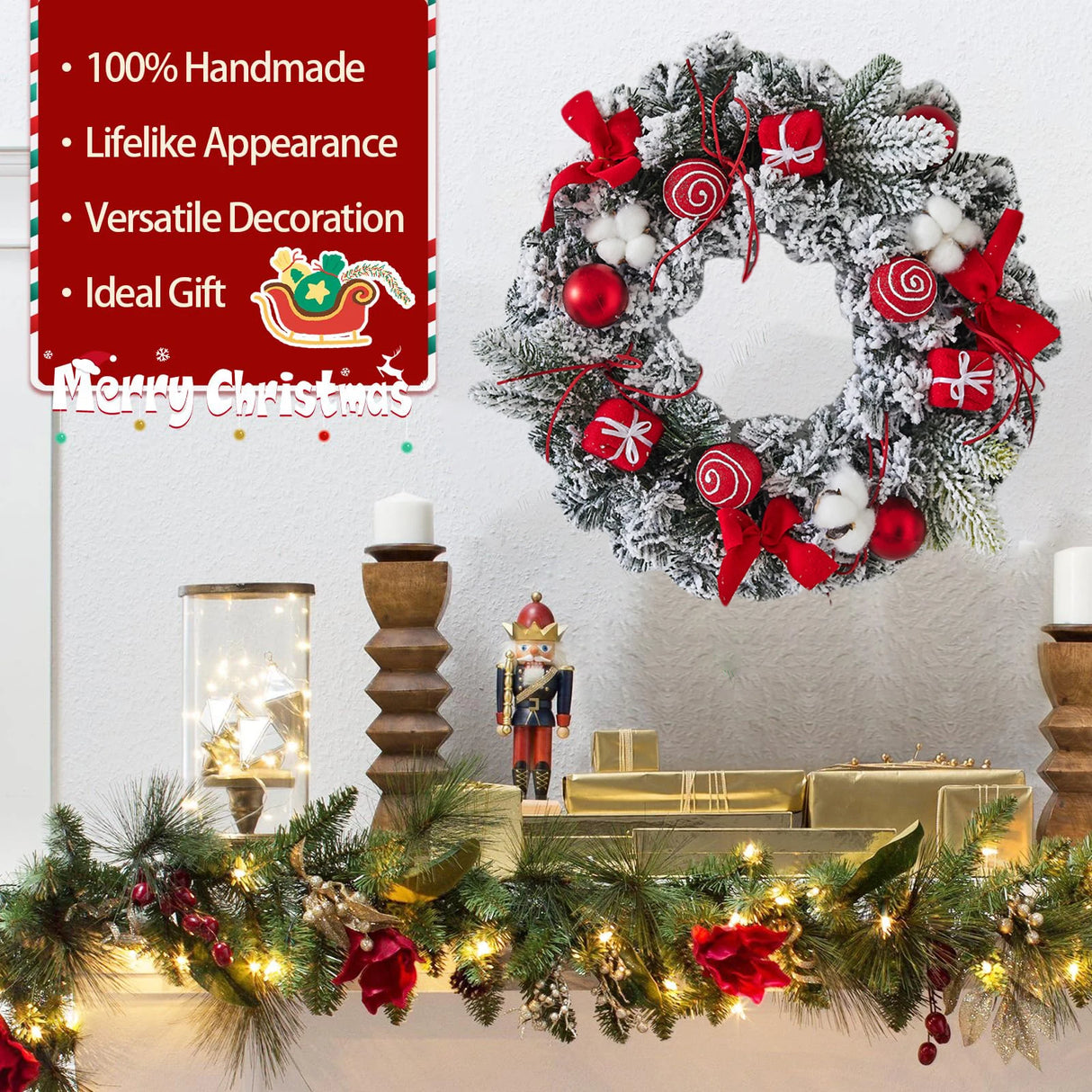 クリスマスリース|ゴールドクリスマスリース 玄関用デコレーション