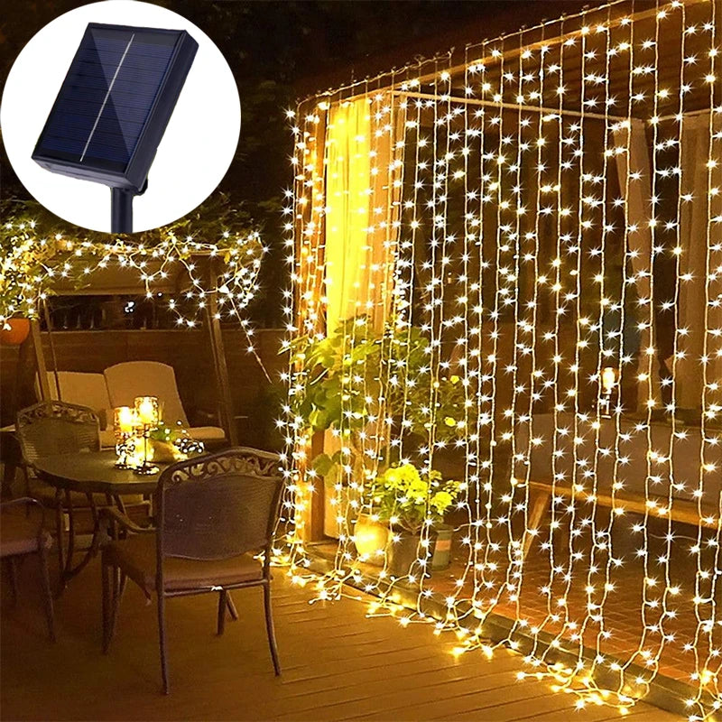 カーテンライト|ソーラーライト|イベント・クリスマス装飾| ソーラー式 LEDカーテンライト8モード(3M/6M)