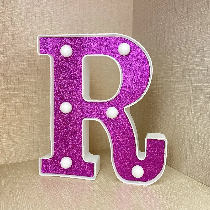 【LED装飾】LEDライト・デコレーションライト(ハート/アルファベット/数字)ピンク パープル 16cm PVC