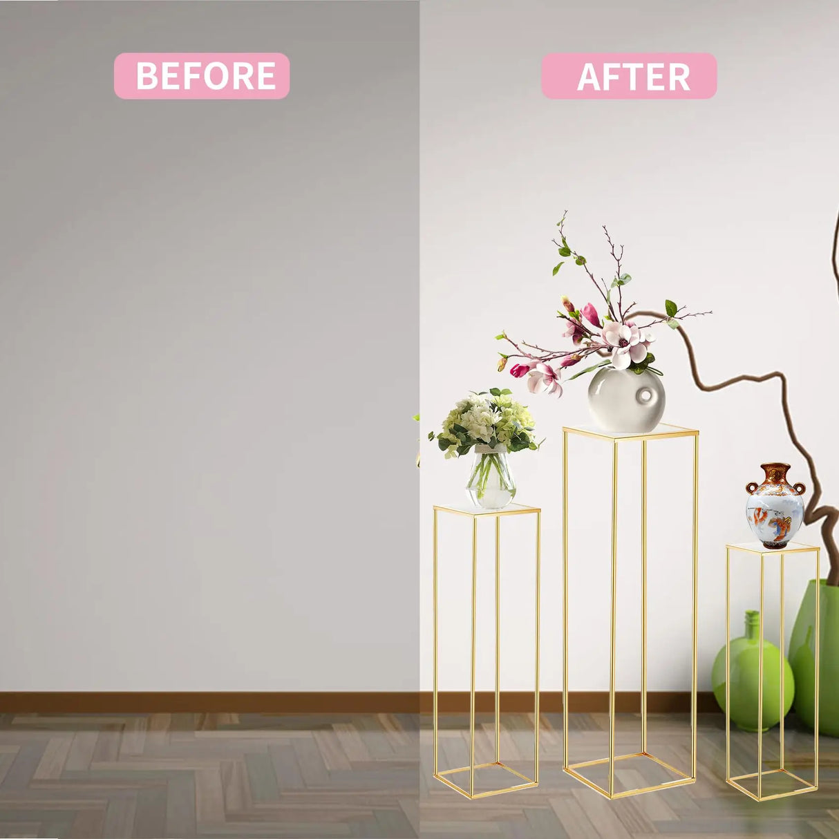 結婚式・インテリア装飾|ゴールドメタルプラントスタンド3個セット