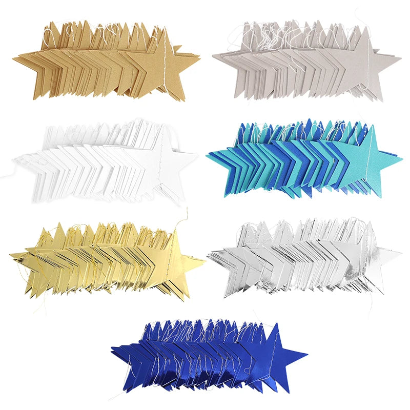 イベント・クリスマス装飾|カラフル星型バナー ゴールドシルバーガーランド