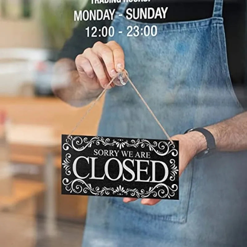 【天然木使用】カフェ風リバーシブル吊り下げ看板(OPEN/CLOSED)