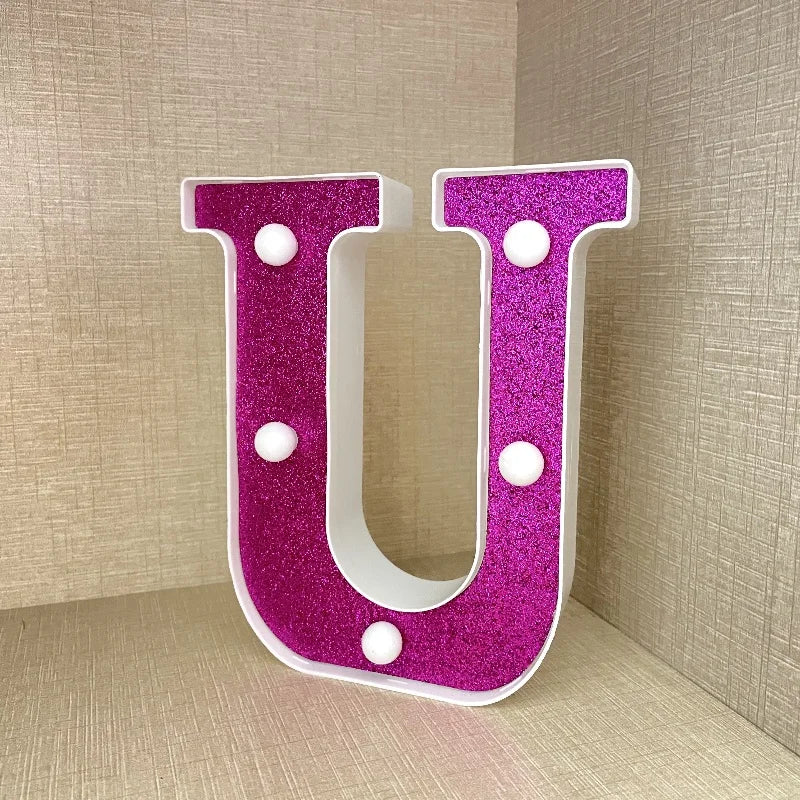 【LED装飾】LEDライト・デコレーションライト(ハート/アルファベット/数字)ピンク パープル 16cm PVC