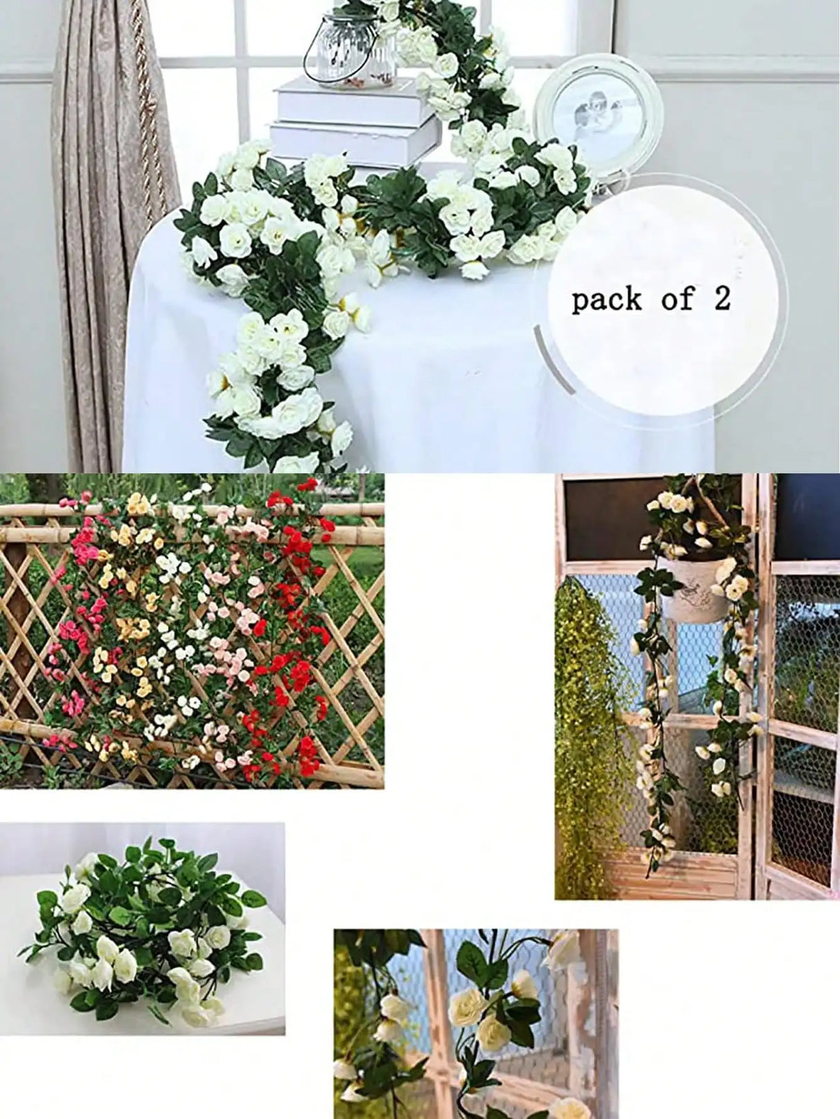 パーティー・インテリア装飾|造花ローズガーランド2個セット(1.8M)