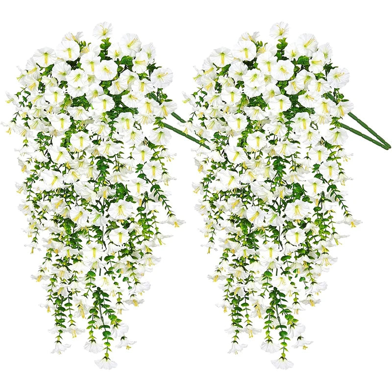 パーティー・ガーデン装飾 造花 75cmホワイト人工ペチュニア吊り下げ 手作りシルク素材