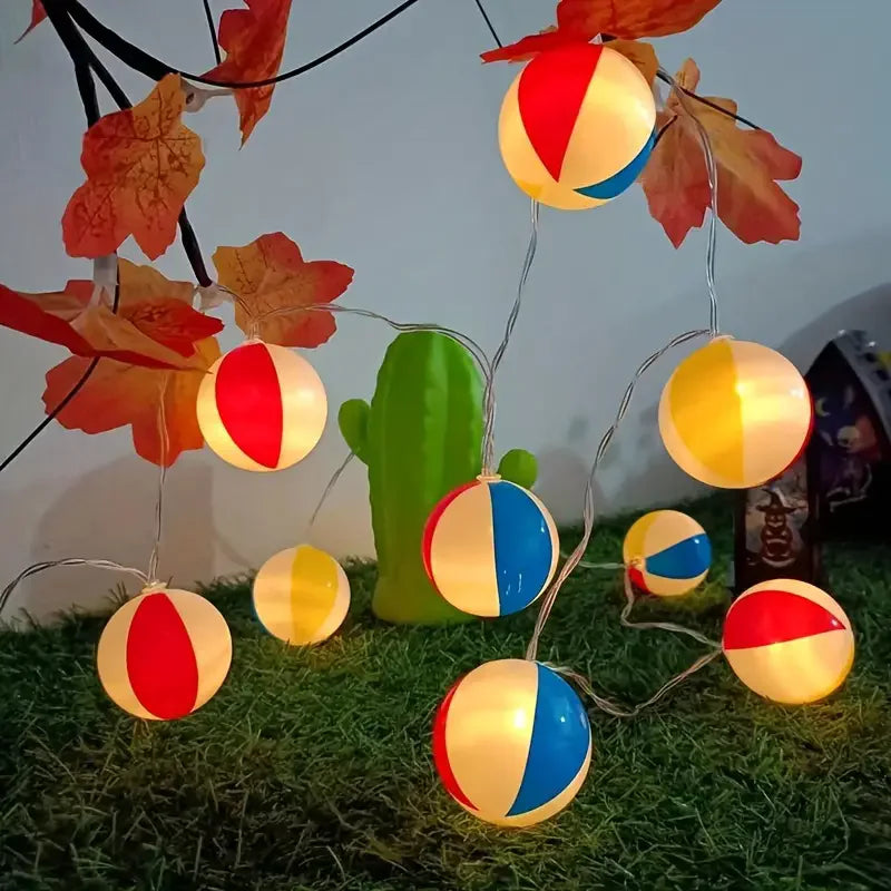 イベント・ハロウィン装飾|野球・サッカー・ビーチバレーボール型LEDストリングライト(1.5M/3M/6M)