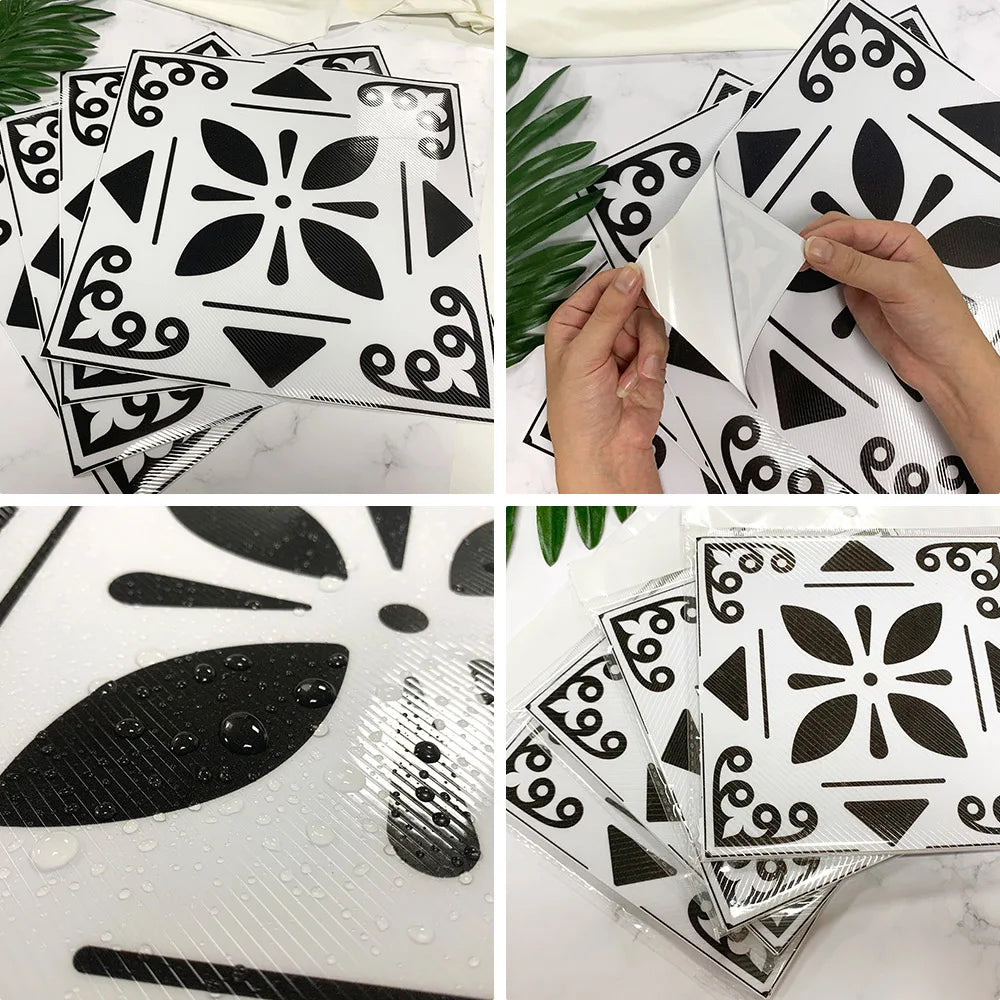 DIYフロアシート モノトーンモダン柄タイル風 ステッカー 4枚入 パターン