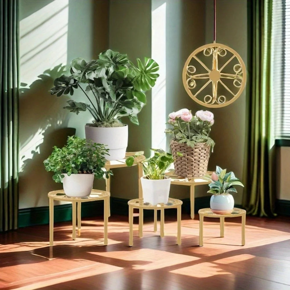 屋内外対応ゴールド植木鉢ホルダーセット