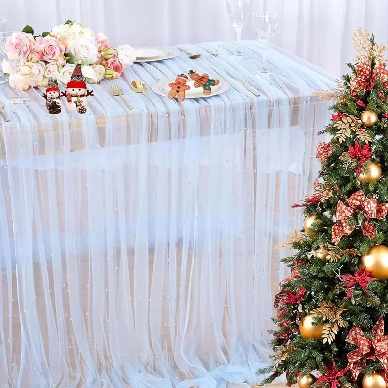 インテリア・パーティ装飾 | パール付きチュールテーブルクロス