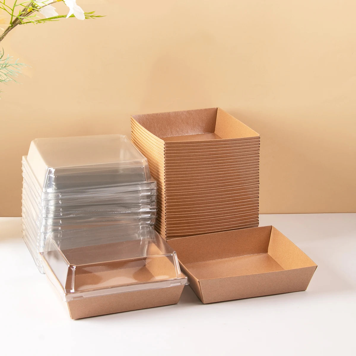 |イベント・ノベルティ用品 | 透明フタ付クラフト紙ボックス10個セット | 12×6.3×12c