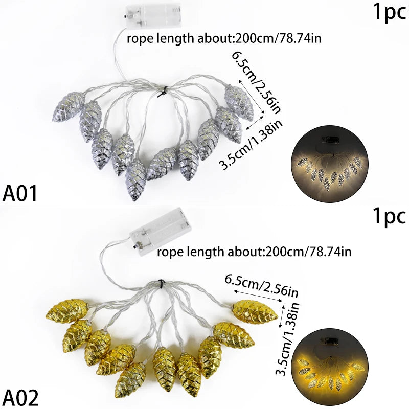 【 LEDライト】ツリー用 松ぼっくり型ライト(ゴールド&シルバー)