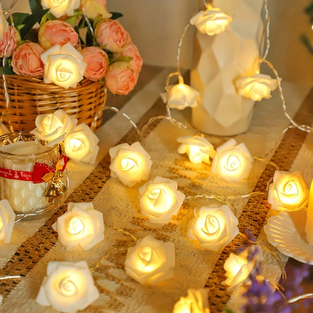 ホワイトローズLEDストリングライト 電池式