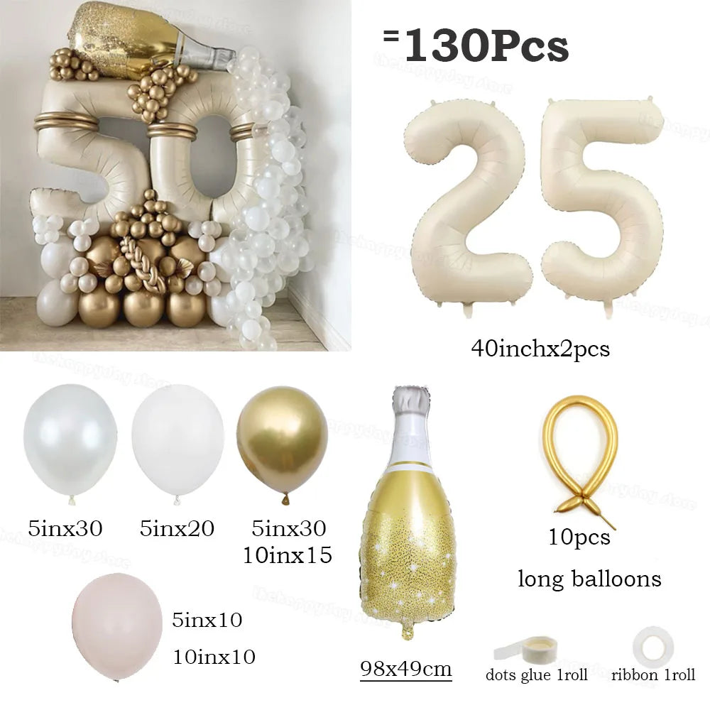 ホワイトゴールド数字バルーン(ナンバーバルーン)130個セット