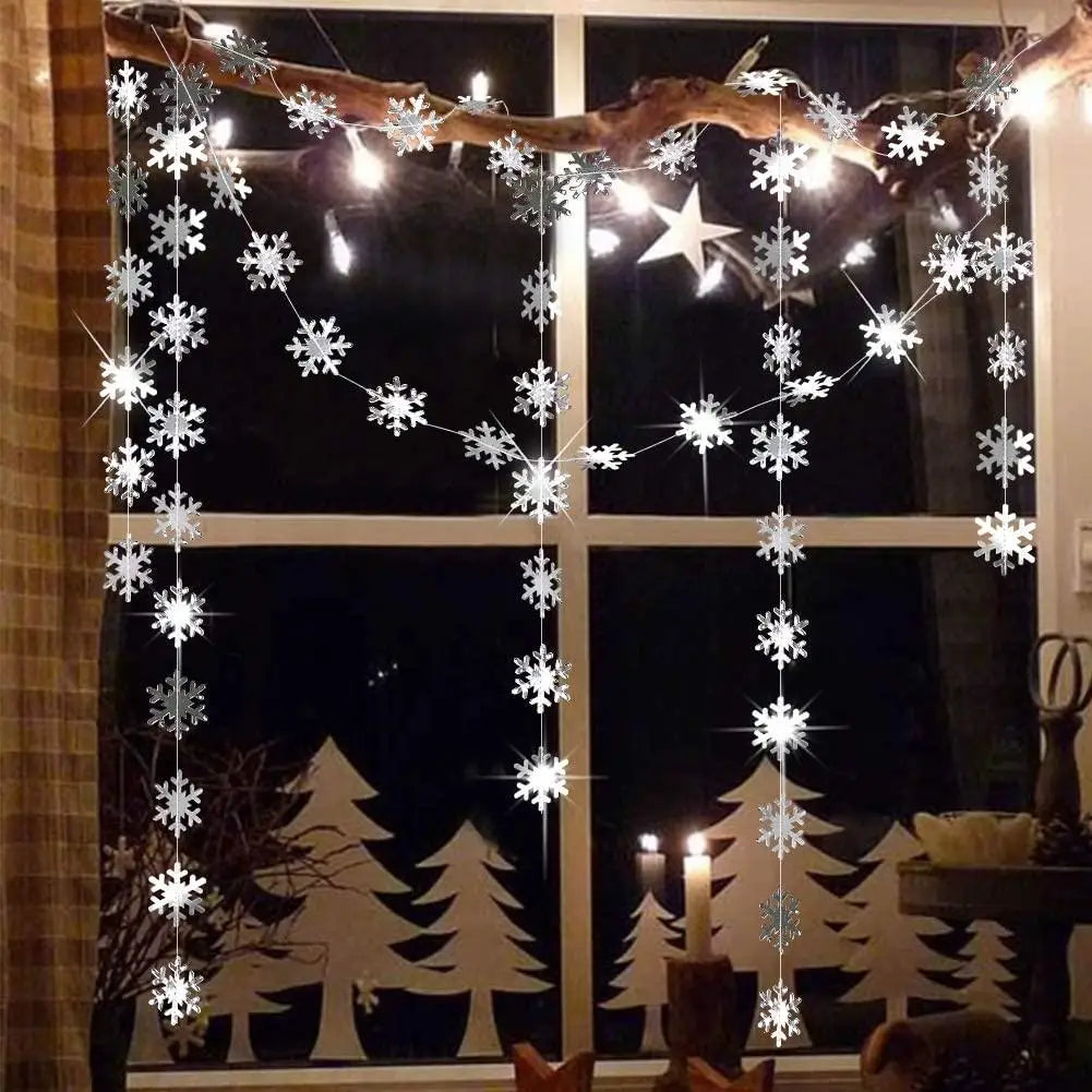 15.5cmシルバー&ゴールド スノーフレークガーランド 4m