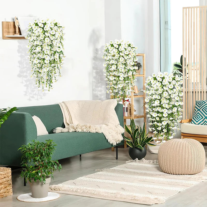 パーティー・ガーデン装飾 造花 75cmホワイト人工ペチュニア吊り下げ 手作りシルク素材