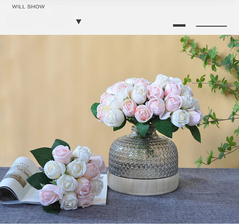 パーティー・インテリア装飾|造花シルクローズブーケ(25cm)