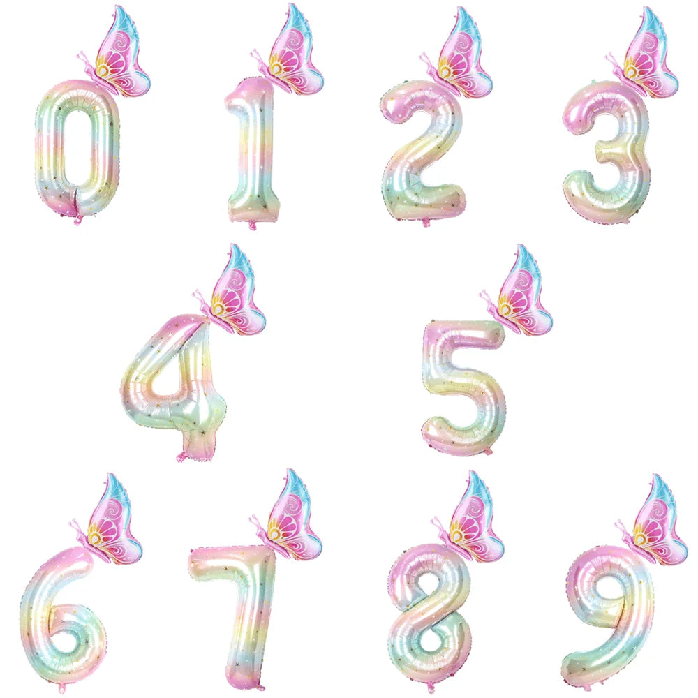 バルーン装飾 数字・バタフライなどレインボーカラーバルーン 誕生日用