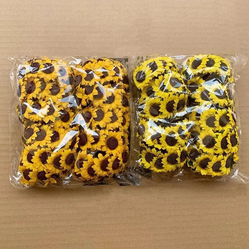 人工ひまわり 紙花 3.5cm/100個セット【エコ素材】DIY・パーティー装飾・ウェディング用