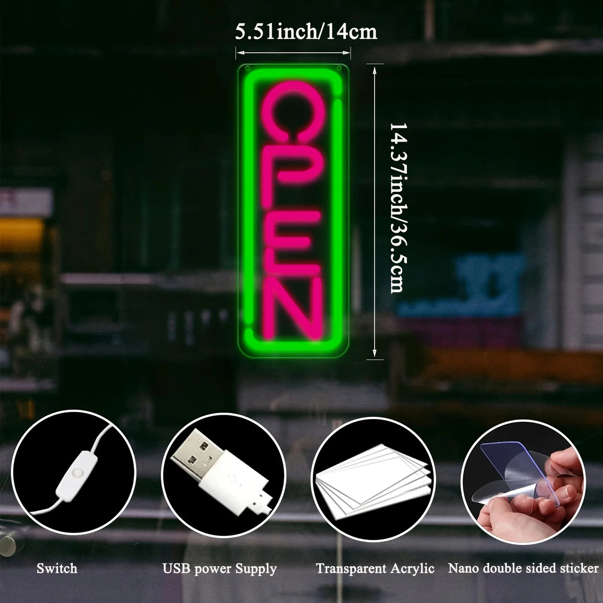 OPEN LEDネオンサイン(ネオン看板)縦型 USB電源