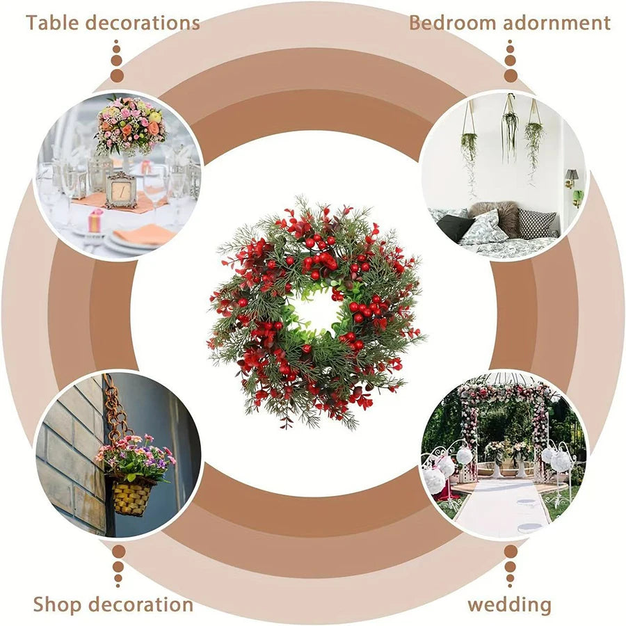 イベント・クリスマス装飾|赤いユーカリの実付きクリスマスリース 35cm