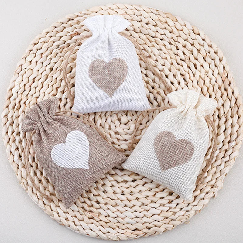 |イベント・ノベルティ用品 | 麻袋きんちゃく ハート付き 100個セット