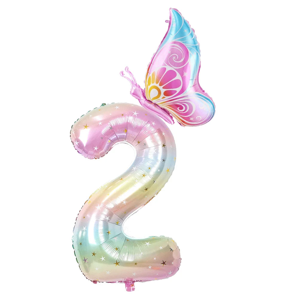 バルーン装飾 数字・バタフライなどレインボーカラーバルーン 誕生日用