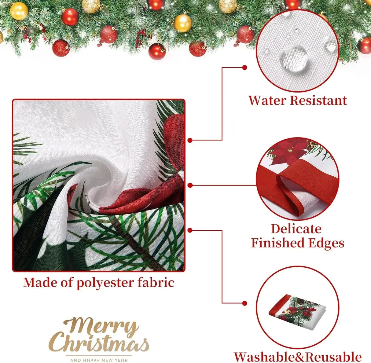クリスマステーブルクロス|防水テーブルクロス 長方形 ひいらぎ リボン柄