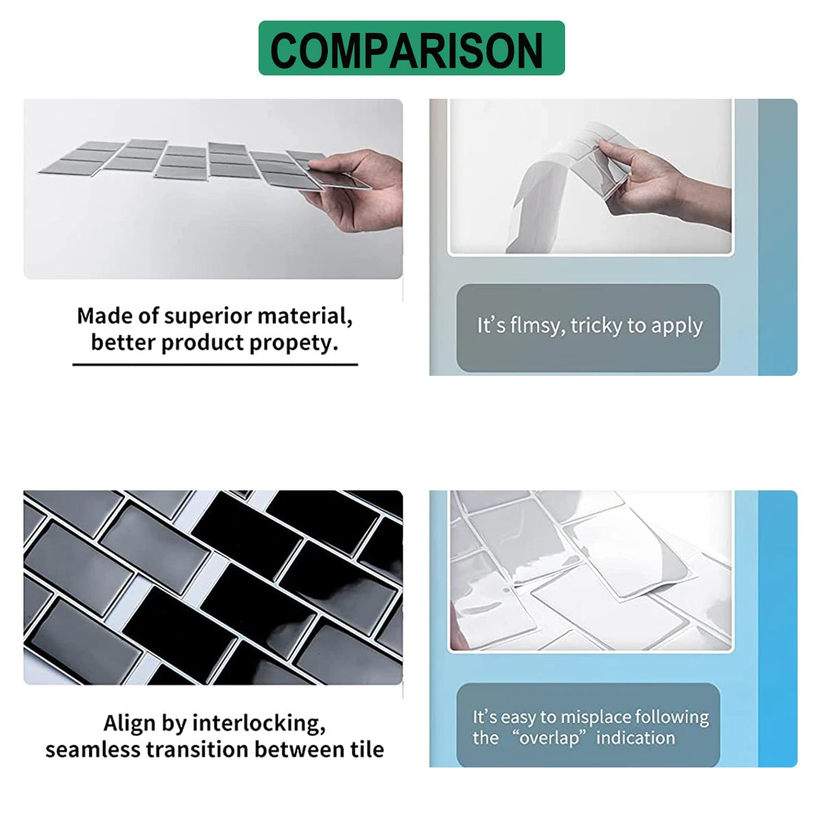 DIY用 レンガ型天然石風ステッカー 30.5×30.5㎝ 5pcs 正方形タイルデザイン