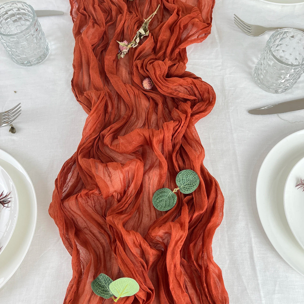 インテリア・パーティ装飾 | ワッシャー加工素材テーブルランナー | 全長0.5m/1.8m/3.4m/4m 結婚式に最適