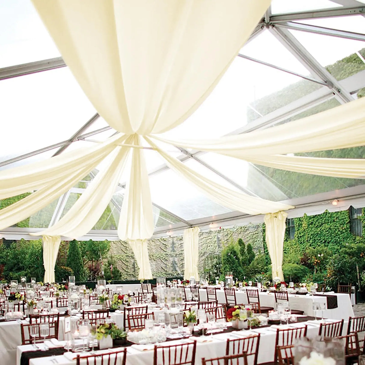 柔らかな白シフォンドレープ 天井装飾用