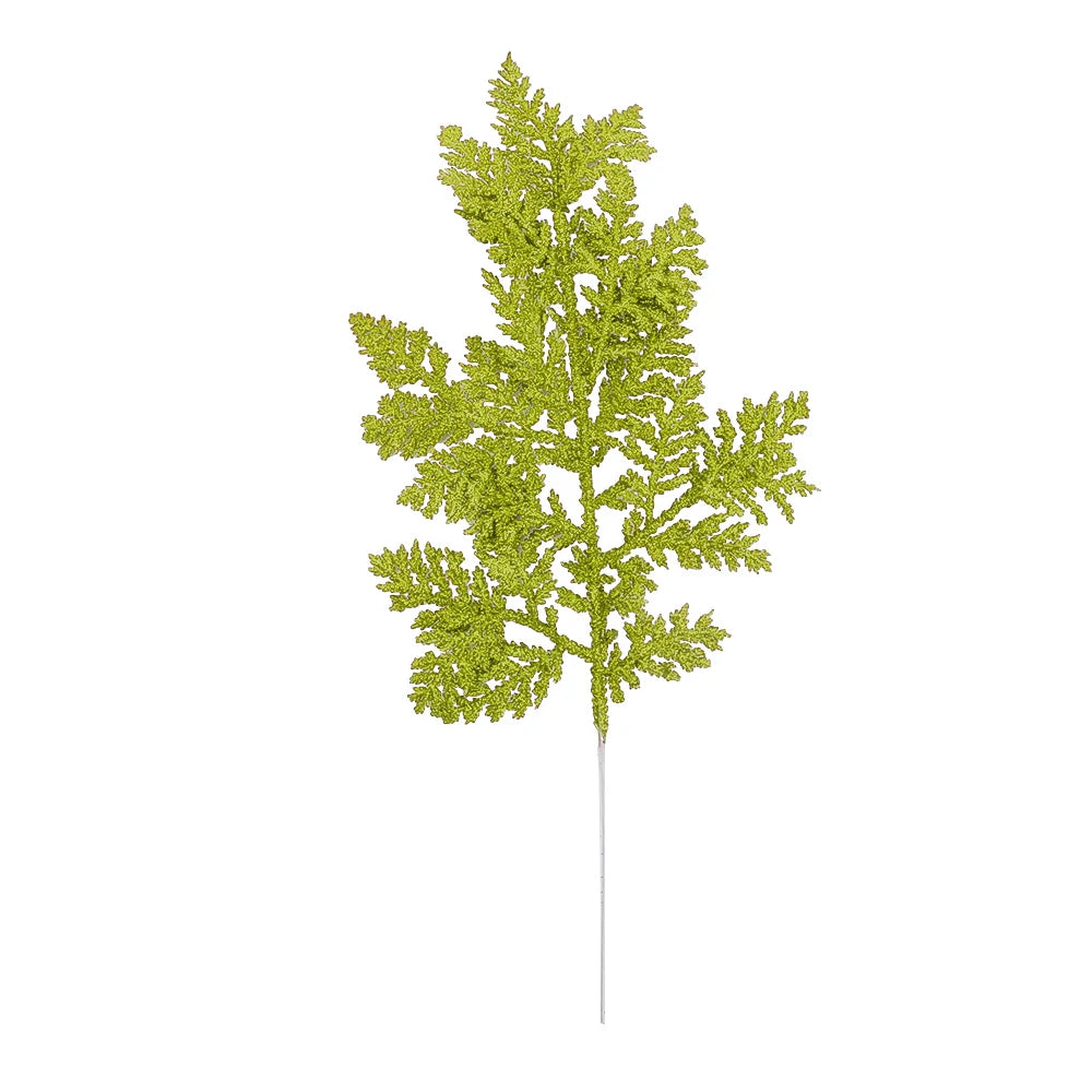 キラキラ光る人工松の枝・フェイク植物・クリスマスツリーオーナメント・ゴールドのキラキラ光るスパンコールの葉