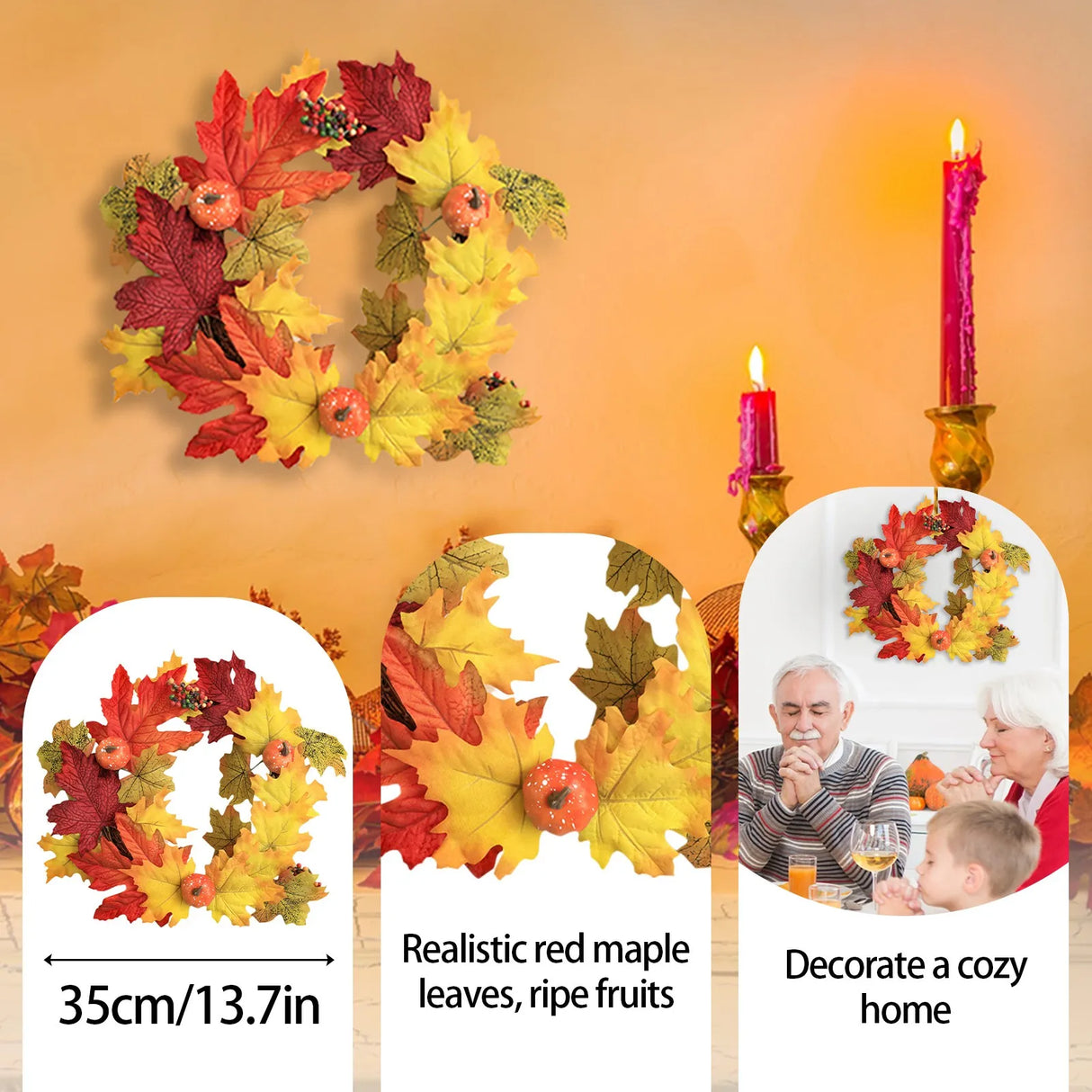イベント・ハロウィングッズ|秋のメープルリーフとパンプキンリース