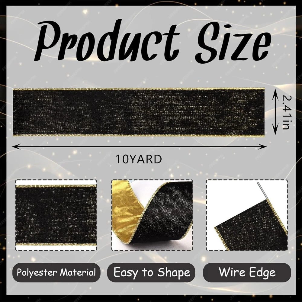 金縁ブラックベルベットリボン 2.5インチ×10ヤード