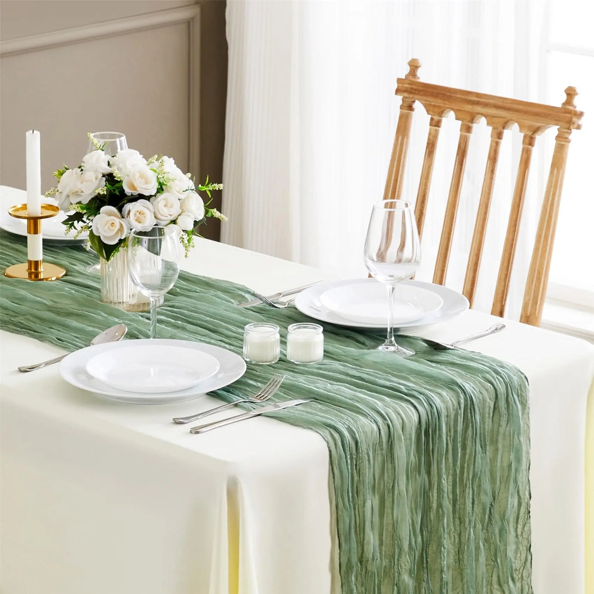 インテリア・パーティ装飾 | ワッシャー加工テーブルランナー6枚セット | 全長1.8m/3.4m/4m