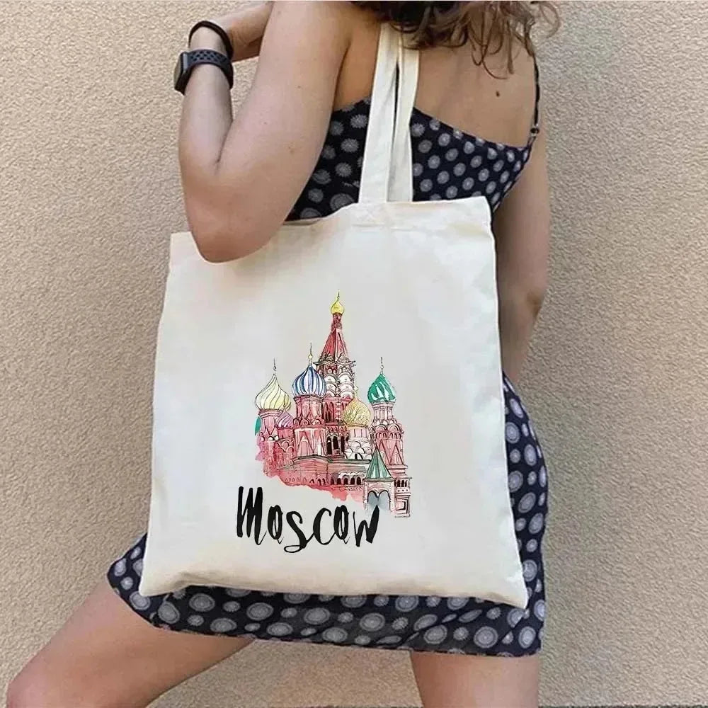 |ノベルティ用品 | パリ柄プリントトートバッグ | 34×38c