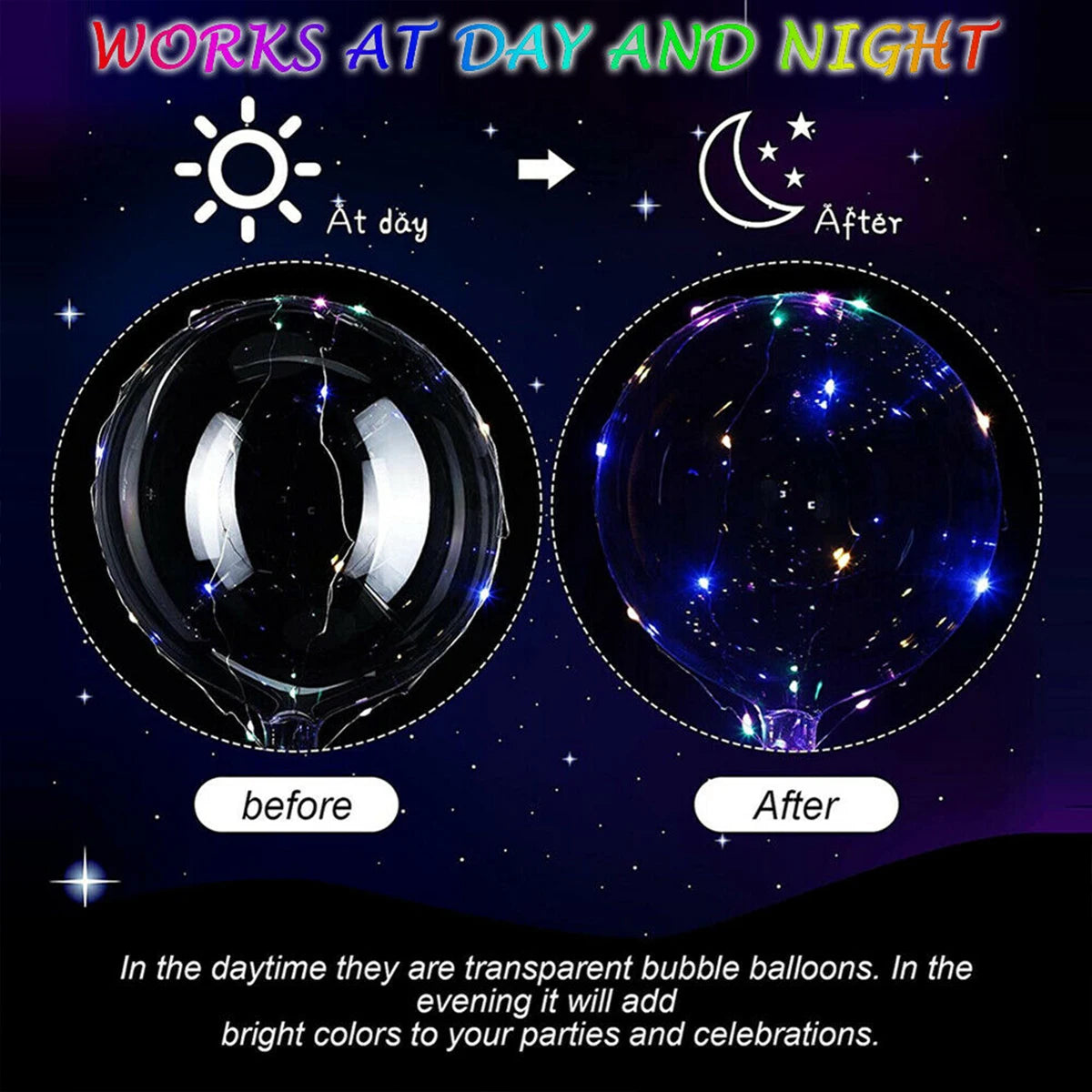 LEDライト付き透明ボボバルーン10個セット