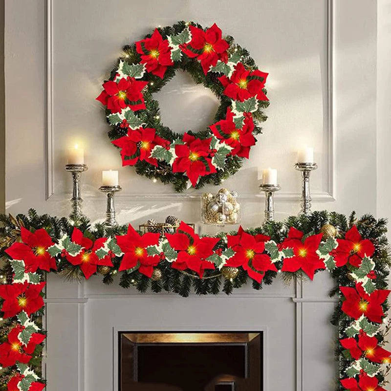 イベント・クリスマス装飾|ポインセチア LEDライト ガーランド
