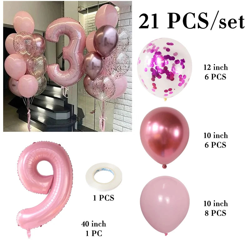 イベント・バルーン装飾 |ピンク数字バルーンセット | 21個