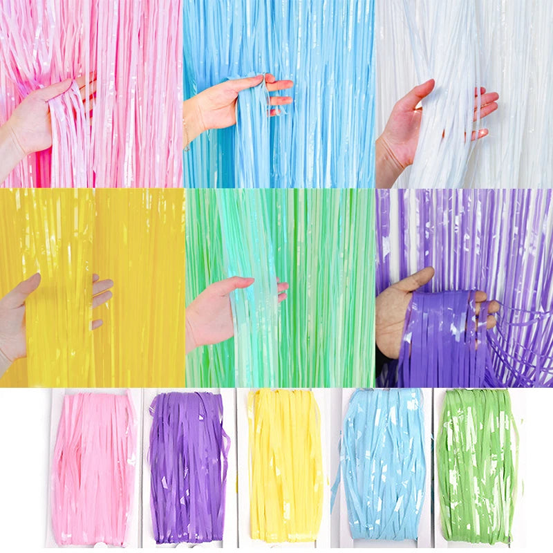 パーティー・インテリア用装飾 マカロン・レインボーカラーカーテン 1P/2Pセット