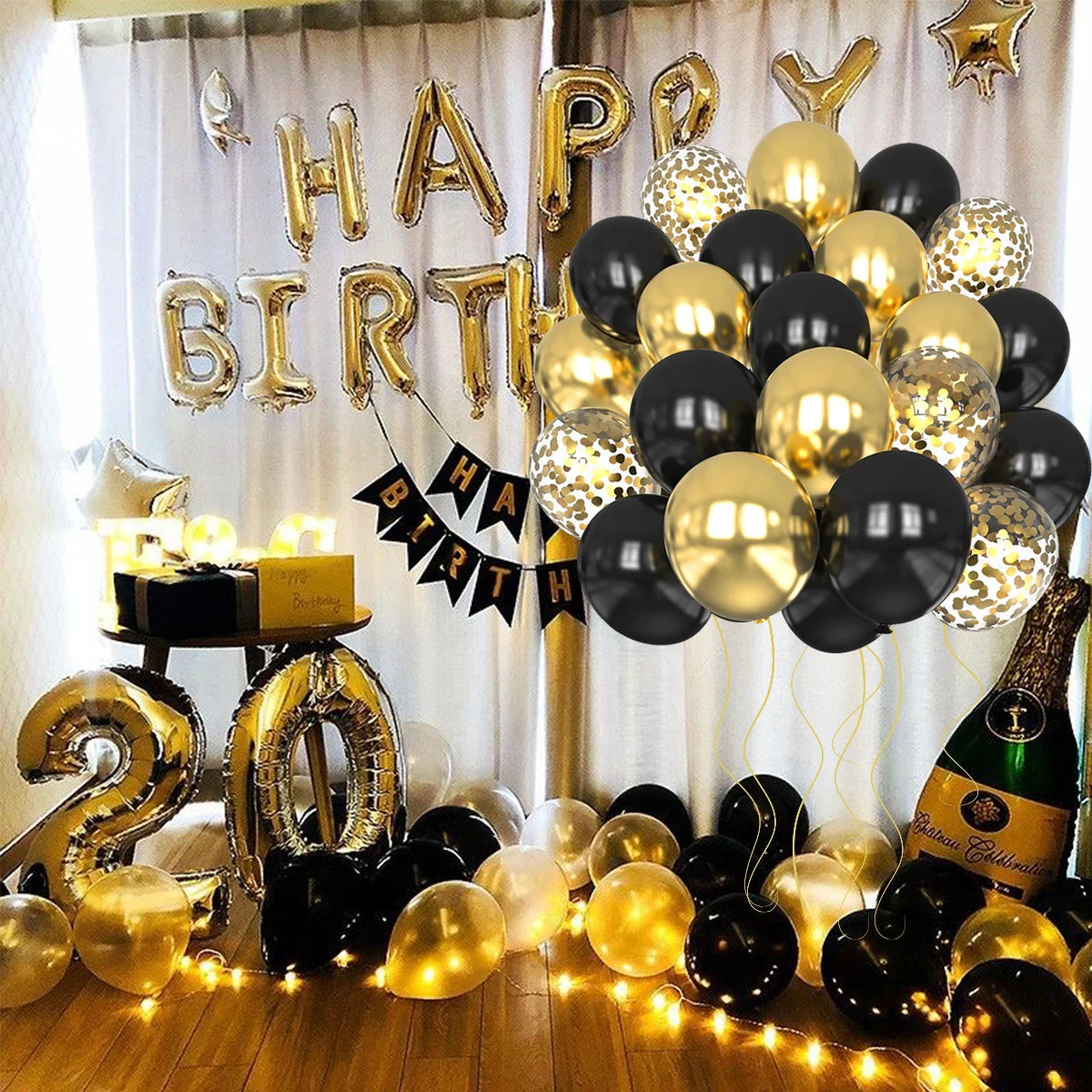 イベント・クリスマス装飾|ゴールドコンフェッティ&メタリックバルーンセット