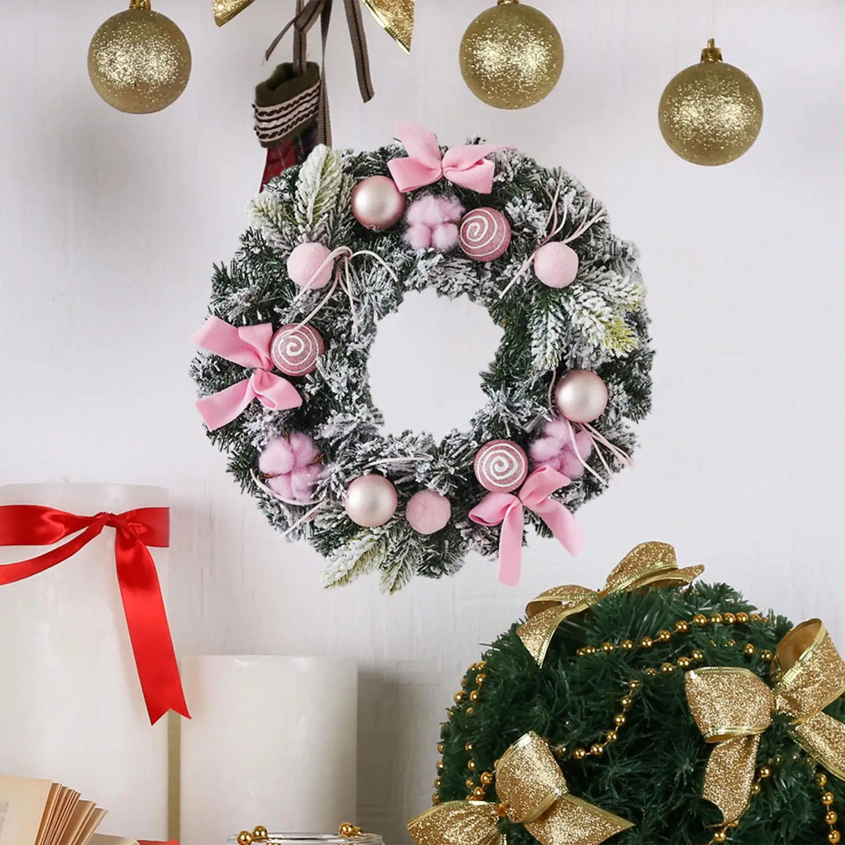 クリスマスリース|イベント・クリスマス装飾|ピンクリボン付きクリスマスリース