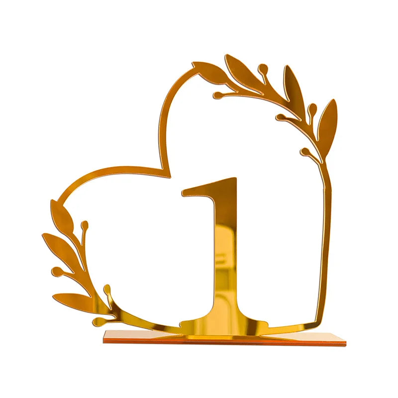 イベント・結婚式装飾|ハート型 ゴールドアクリルテーブルナンバー