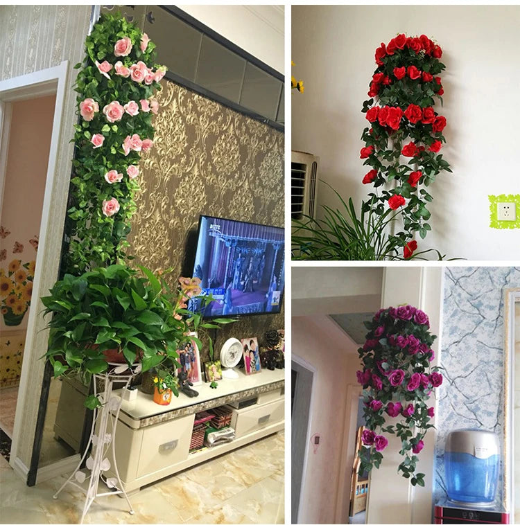造花ハンギングローズ&アイビー壁掛け