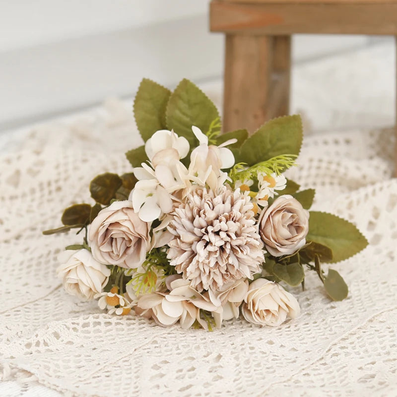 パーティー・インテリア装飾|シルク造花ローズ・ひまわり・アジサイセット(長さ約30㎝)