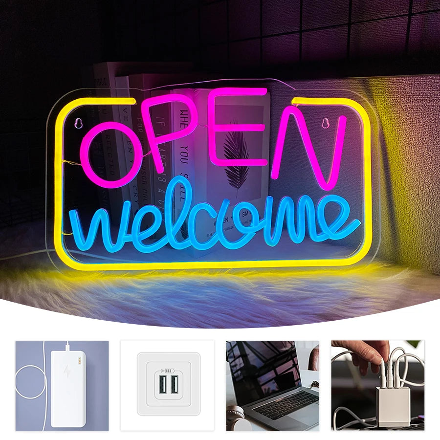 OPEN welcome LEDネオンサイン(ネオン看板)