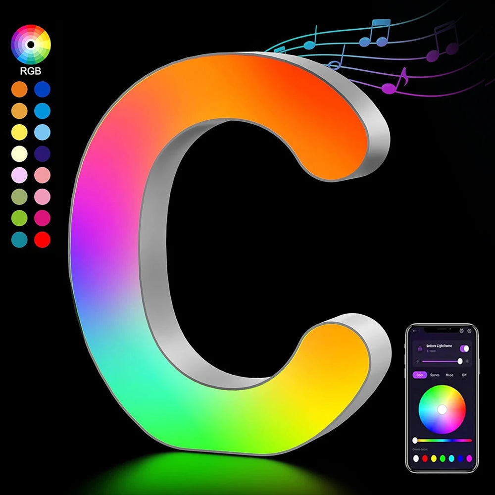 【LED装飾】LEDライト・デコレーションライト(数字/アルファベット)調光可能 レインボーカラー