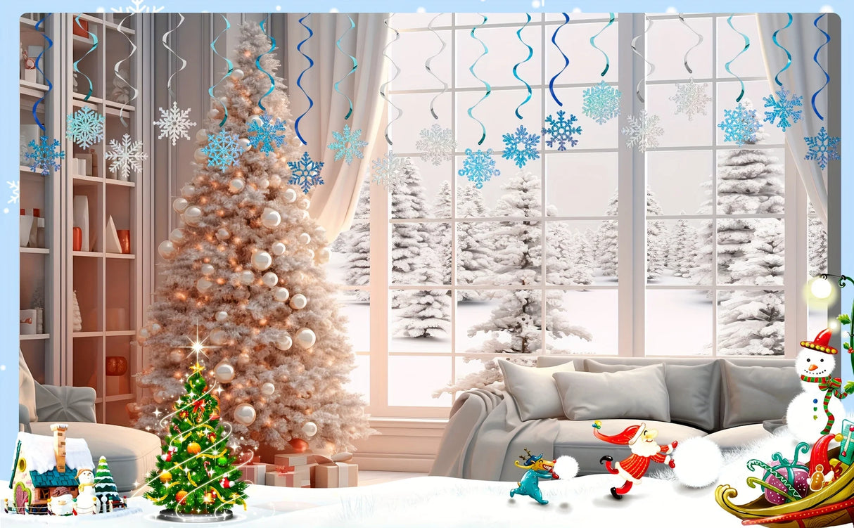 イベント・クリスマス装飾|青銀雪結晶装飾24個セット