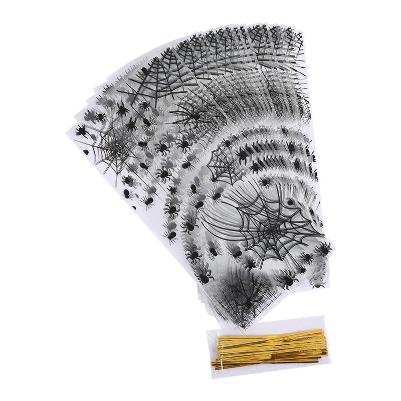 イベント・ハロウィングッズ|クモの巣柄 セロハンギフトバッグ 50個