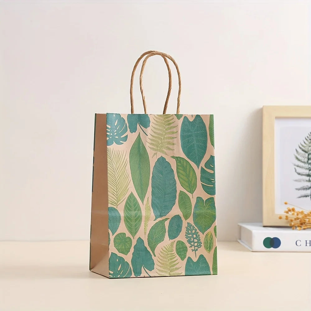 |ノベルティ用品 | ボタニカルプリントクラフト紙バッグ12枚セット | W15×H21×D8c
