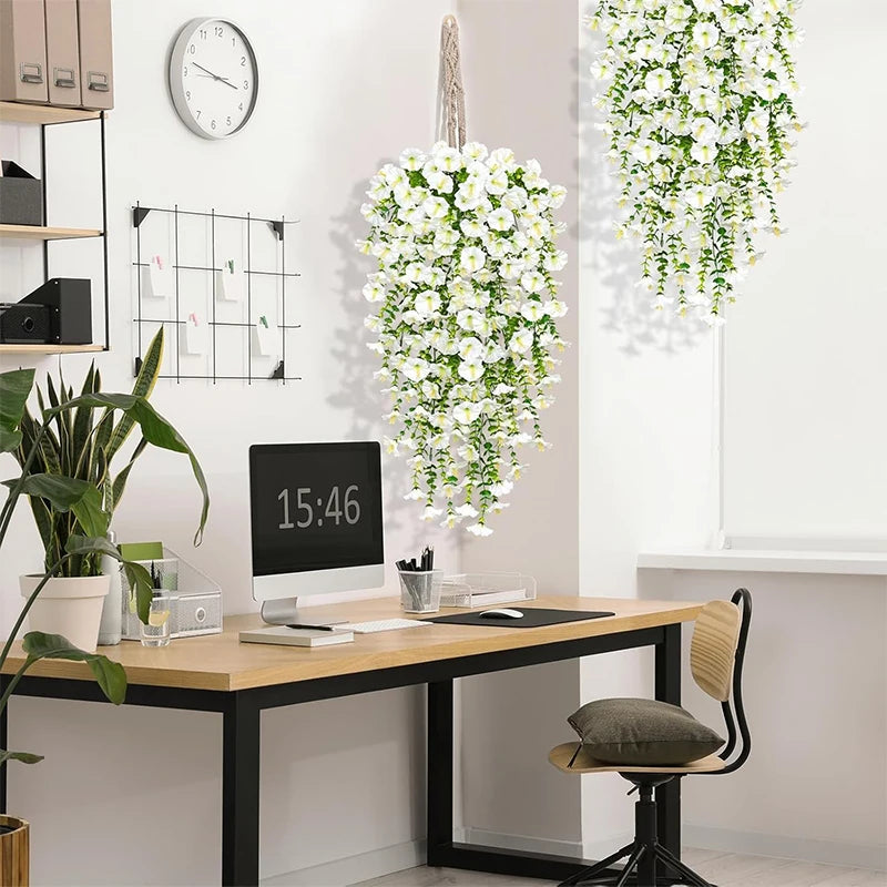 パーティー・ガーデン装飾 造花 75cmホワイト人工ペチュニア吊り下げ 手作りシルク素材